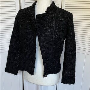 Ann Taylor petite Black tweed Women's Jacket 4p sparkle black tweed wool blend
